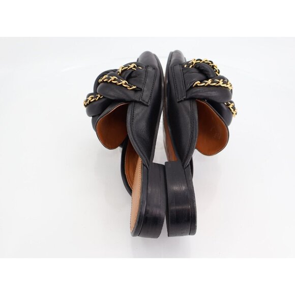 Tory Burch Womens Mule Flat Size 5.5 Black Leather Chain Link Slip On Shoes - Picture 11 of 13